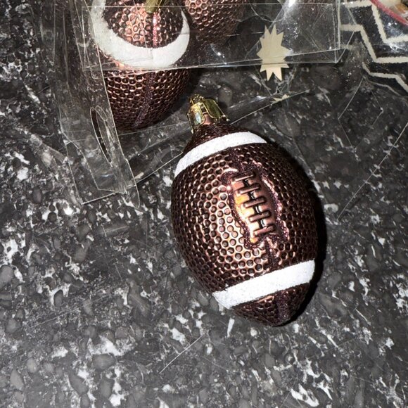 6 Shatterproof 3” Football Christmas Tree Ornaments Glittery Finish Silver Cap - Picture 1 of 8